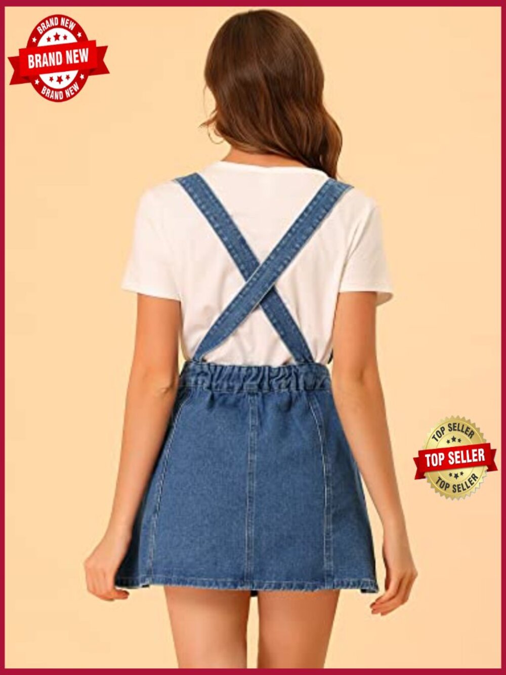 Denim Overalls Mini Skirt Adjustable Strap Suspender A-Line - Picture 5 of 6